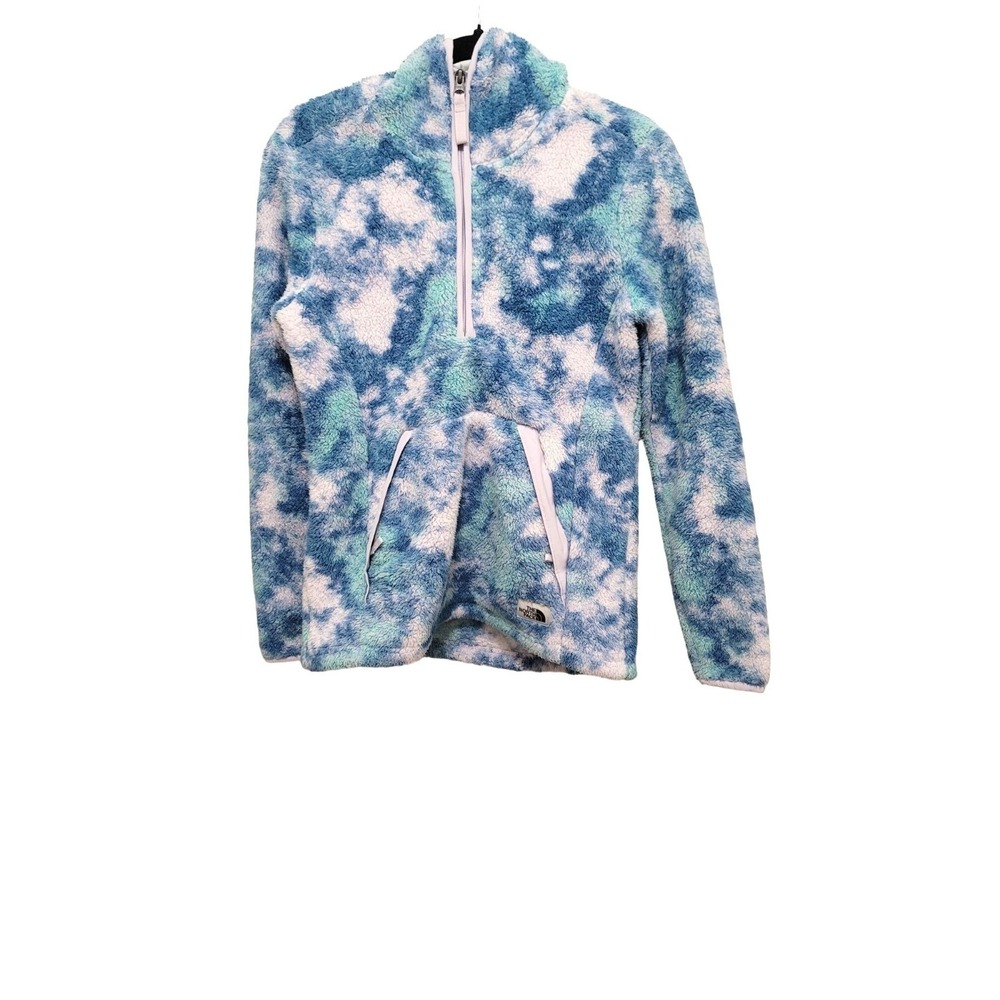 The North Face Fuzzy Fleece Tie Dy Pullover Jacket Womens Medium Blue & Pink Siz